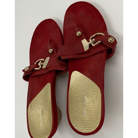 Nine West Shoes - Nine West Red Women’s Size  7.5 Slip-On  Sandals Leather Wedge Buckle Summer